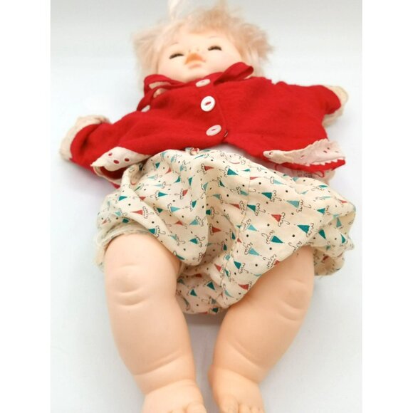 Eugene Girl Baby Doll in Red Sweater Vintage Blue Eyes Open Close Blond Hair - Picture 15 of 16
